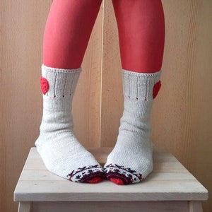 Cream Wool Socks, Heart Socks, Knit Wool Socks, Valentines Socks, Christmas Gift, Winter Socks image 3