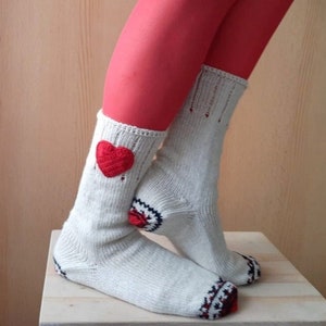 Cream Wool Socks, Heart Socks, Knit Wool Socks, Valentines Socks, Christmas Gift, Winter Socks image 1