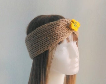 Chunky Headband  in Light Brown, Butterfly Headband, Knit Twisted Headband, Turban Headband, Twisted Earwarmer