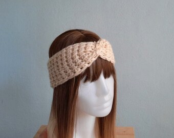 Headband for Women, Turban Ear Warmer, Women's Head wrap, Headscarf for Women,Twisted Headband, Crochet Headband, Oatmeal Beige