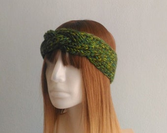 Knit Headband, Chunky Headband,  Women Headwrap, Ear Warmer in Blended Green Blue Brown, Women Headband