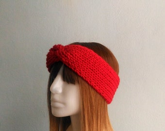 Grobstrick Turban Twisted Stirnband, Handgestrickte Ohrenwärmer in Rot, Winter Stirnband, Frauen Stirnband, Rot Ohrwärmer