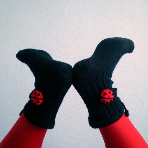 Black Slipper Socks with Ladybugs Women Slippers
