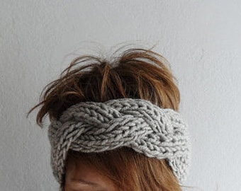 Knitted Headband,Chunky Headband,Ear Warmer Cabled Headband,Head wrap in Stone Beige Taupe Hair Accessories,Winter Accessories