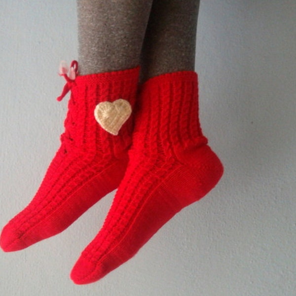 Red Slipper Socks, Lacing Slippers for Women, Love Heart Socks