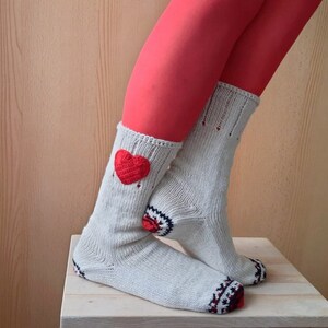 Cream Wool Socks, Heart Socks, Knit Wool Socks, Valentines Socks, Christmas Gift, Winter Socks image 9