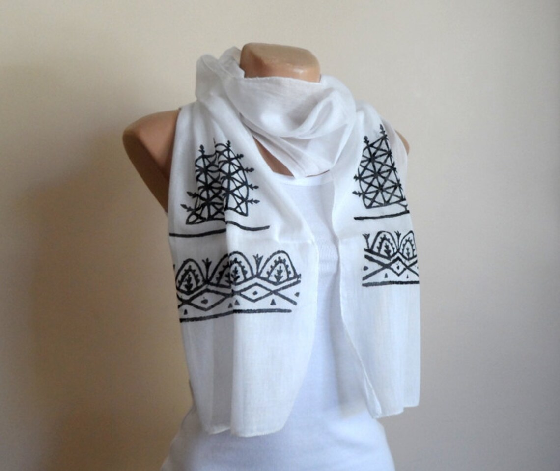 Women Scarf in Black and White Cotton Yemeni Scarf Hand Etsy