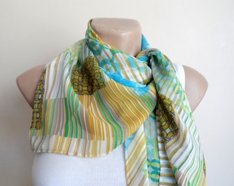 Women Scarf with Rainbow Colors, Triangle Scarf Shawl