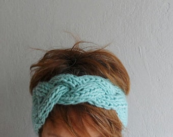 Gebreide hoofdband, oversized hoofdband, dikke hoofdband, oorwarmer, mintgroen, winteraccessoires, vakantiemode