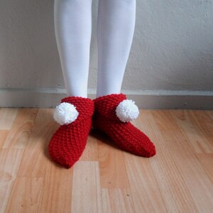 Christmas Slippers, Red Slippers, Women Slippers, Knit Slippers with Pompoms, House Shoes, Slippers Socks,Winter Accessories,Valentines Day image 5