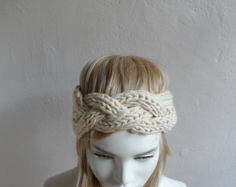 Chunky Hoofdband, Gebreide Hoofdband, Headwrap, Oorwarmer, Havermout Beige, Winter Accessoires