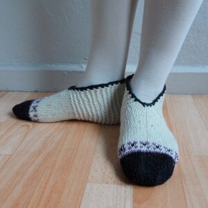 Hand Knitted Wool Cream Socks Slippers, Wool Socks, Women Socks, Black Purple Socks, Winter Fashion, Winter Accessories image 2