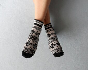 Stiefelsocken Damensocken Knöchelsocken Schneeflocken bedruckte Socken Damensocken