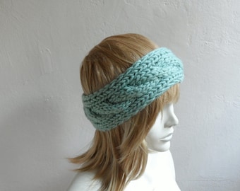 Cable Knitted Headband, Earwarmer, Chunky Headband, Head wrap in Mint Green, Hair Accessories