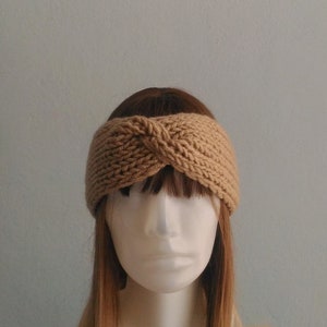 Knitted Headband in Light Brown, Twisted Headband, Hand Knit Turban, Chunky Headband, Turban Twisted Headband, Women Headband, Boho Headband image 5