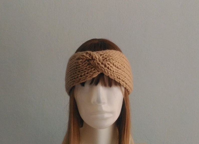 Knitted Headband in Light Brown, Twisted Headband, Hand Knit Turban, Chunky Headband, Turban Twisted Headband, Women Headband, Boho Headband image 5