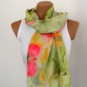 Crinkle Scarf, Floral Pareo, Summer Blooms, Pink Lime Green image 4