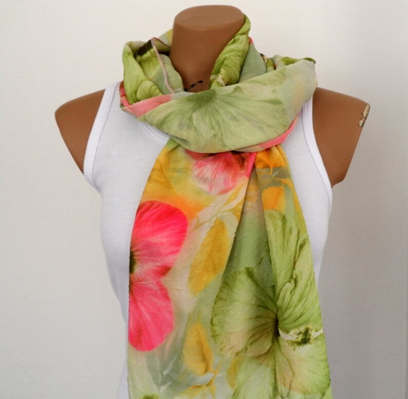 Crinkle Scarf, Floral Pareo, Summer Blooms, Pink Lime Green image 4