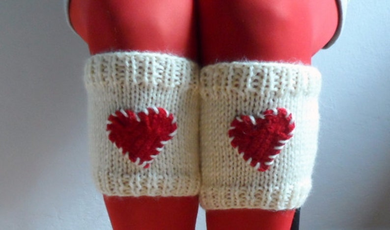 Knit Boot Cuffs Boot Toppers Hearts Leg Warmers Boot Socks in Red Cream Crochet Hearts Love Valentines Day Christmas Gift image 4