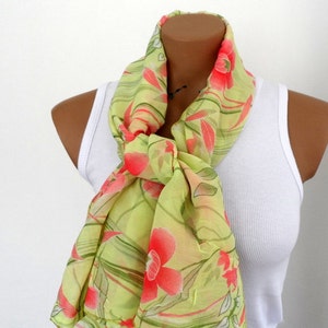 Women Scarf Pareo,  Green Floral Scarf, Bustier Pareo for Summer