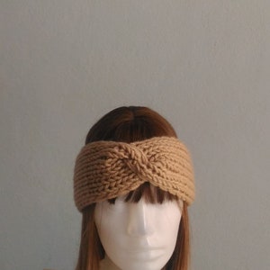 Knitted Headband in Light Brown, Twisted Headband, Hand Knit Turban, Chunky Headband, Turban Twisted Headband, Women Headband, Boho Headband image 4