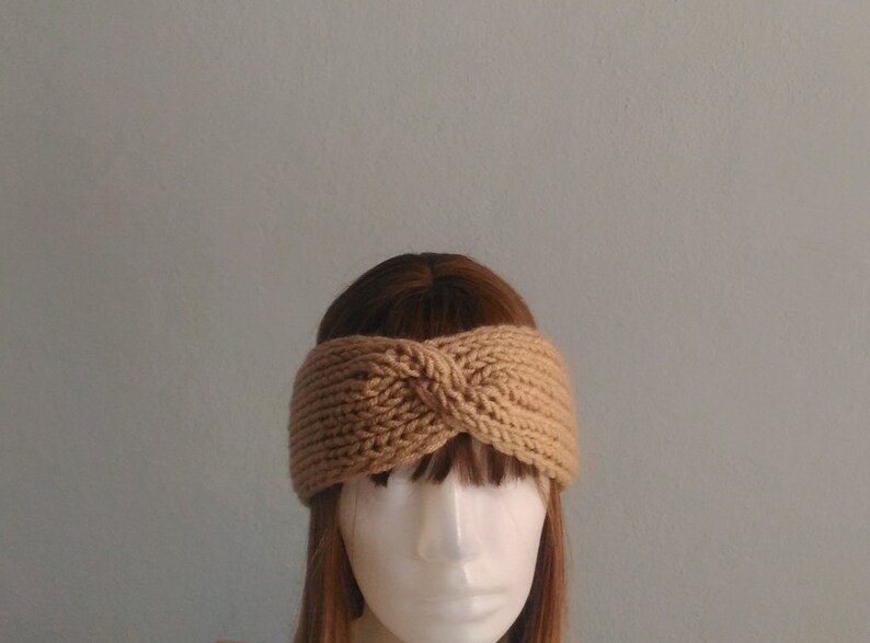 Knitted Headband in Light Brown, Twisted Headband, Hand Knit Turban, Chunky Headband, Turban Twisted Headband, Women Headband, Boho Headband image 4