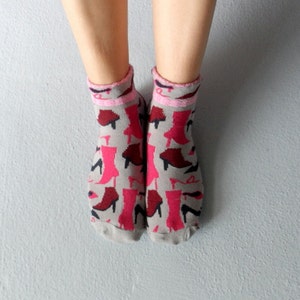Boot Socks Women Socks Ankle Socks Ladies Socks Gray Socks Printed Socks