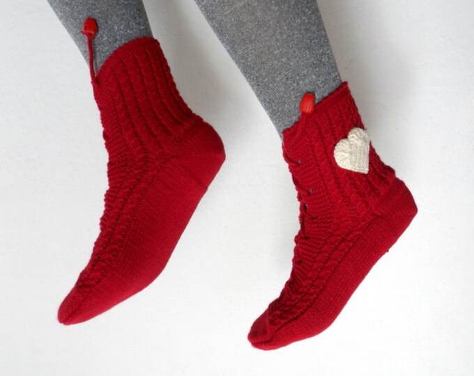 Burgundy Red Slipper Socks Lacing Slippers for Women Etsy