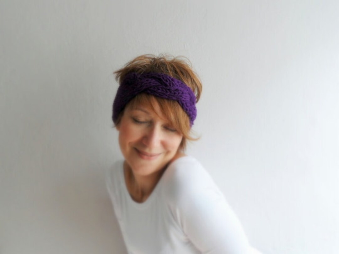 Purple Headband Chunky Headband Knitted Headband Braided Headband Ear Warmer Knitted Headband ...
