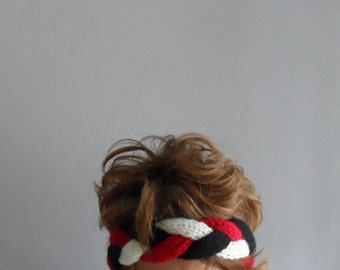 Bandeau tressé, réchauffeur d’oreille tricoté, bandeau tricoté dans le blanc noir rouge d’oeufs, bandeau de ressort, accessoires de ressort