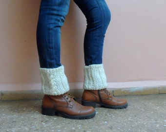 Kenit Boot Cuffs Boot Toppers  Leg Warmers Ankle Warmers Boot Socks in Cream Cables Winter Accessories Gift under 25