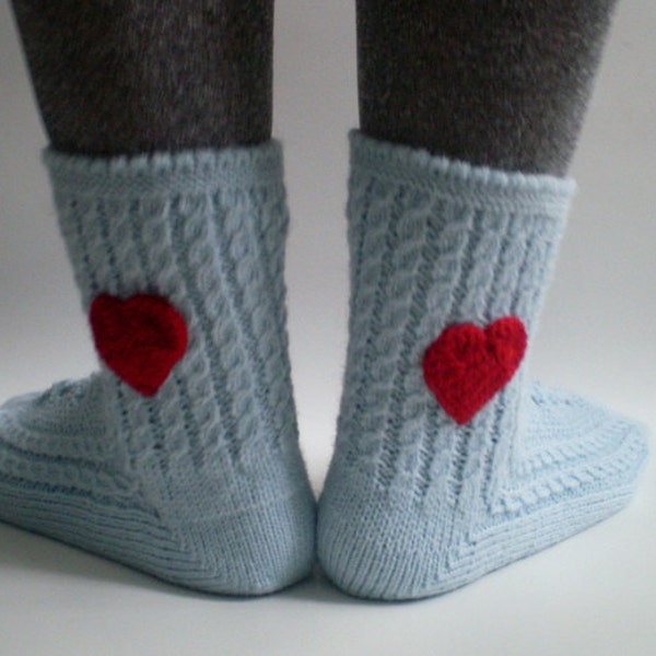 Womens Slippers Socks in  Blue, Heart Slippers, House Shoes