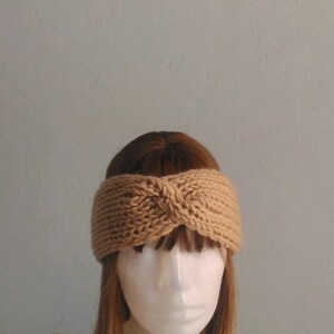 Knitted Headband in Light Brown, Twisted Headband, Hand Knit Turban, Chunky Headband, Turban Twisted Headband, Women Headband, Boho Headband image 2