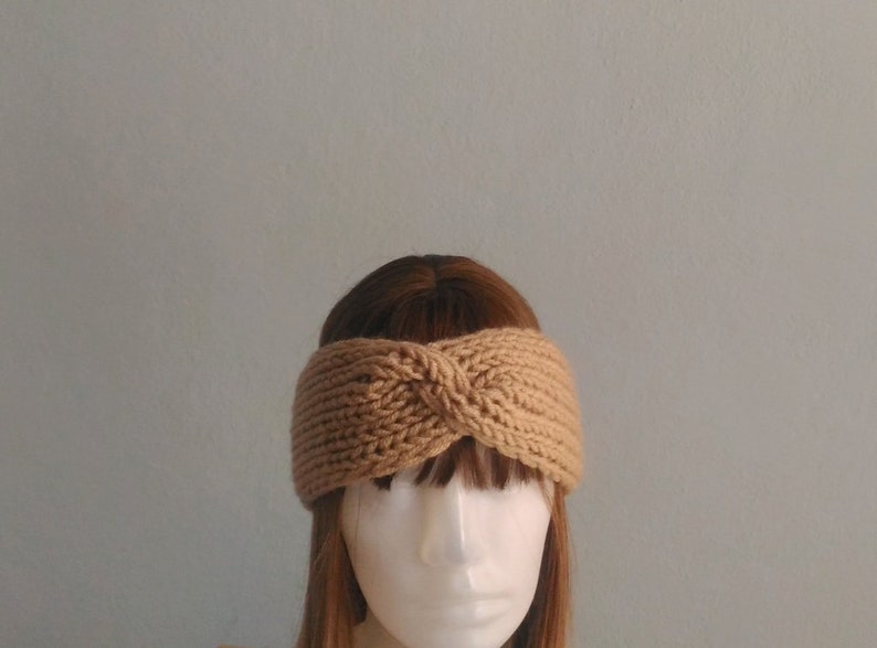 Knitted Headband in Light Brown, Twisted Headband, Hand Knit Turban, Chunky Headband, Turban Twisted Headband, Women Headband, Boho Headband image 2