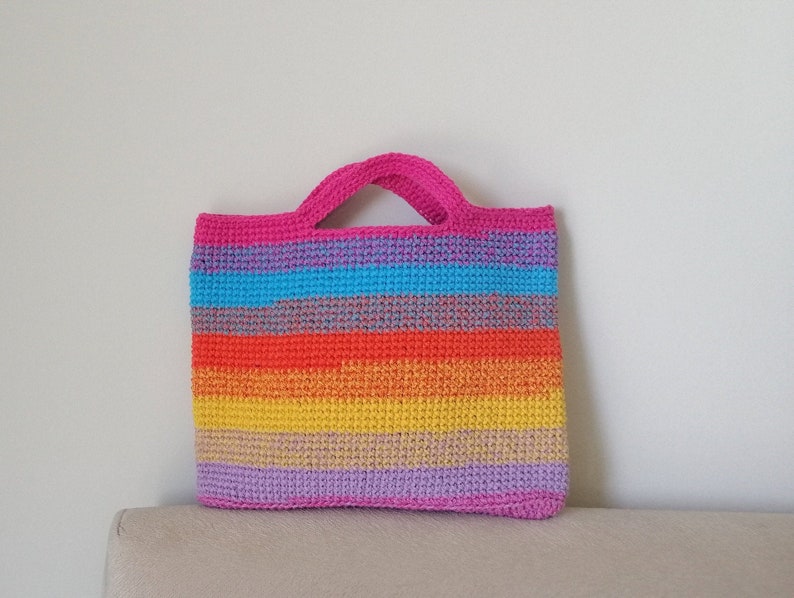 Sac à main arc-en-ciel, sac au crochet Macrame, fourre-tout coloré, sac à bandoulière, sac de plage, sac de luxe week-end occasionnel, sacs à main au crochet femmes, sac carré image 4