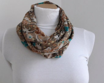 Floral Loop Scarf, Cirle Scarf, Loop Scarf, Brown Scarf, Floral Infinity Scarf, Women Scarf, Infinity Scarf, Christmas Gift