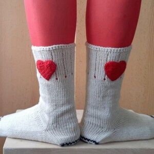 Cream Wool Socks, Heart Socks, Knit Wool Socks, Valentines Socks, Christmas Gift, Winter Socks image 6