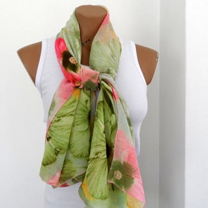 Crinkle Scarf, Floral Pareo, Summer Blooms, Pink Lime Green image 5
