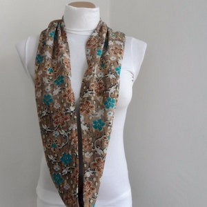 Floral Loop Scarf, Cirle Scarf, Loop Scarf, Brown Scarf, Floral Infinity Scarf, Women Scarf, Infinity Scarf, Christmas Gift image 3