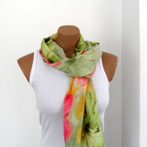 Crinkle Scarf, Floral Pareo, Summer Blooms, Pink Lime Green image 2