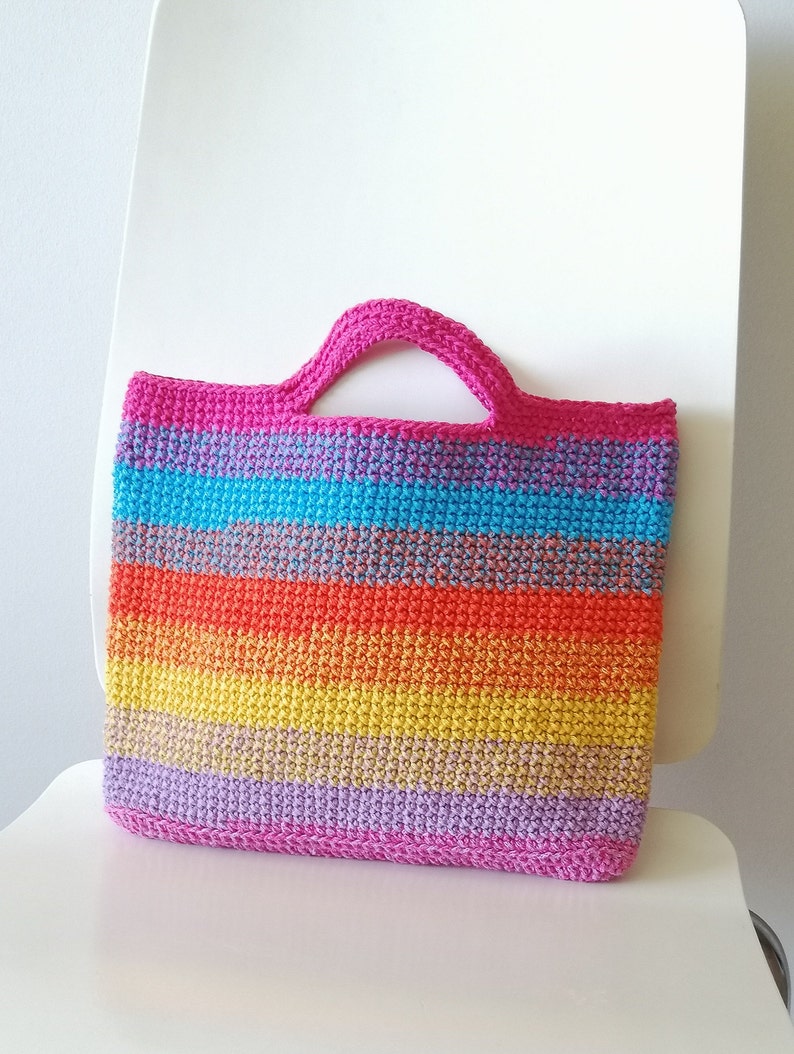 Sac à main arc-en-ciel, sac au crochet Macrame, fourre-tout coloré, sac à bandoulière, sac de plage, sac de luxe week-end occasionnel, sacs à main au crochet femmes, sac carré image 6