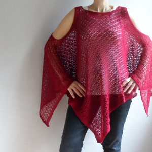 Túnica de talla grande, top extragrande, chaleco de mujer, camisa rasgada, chaleco informal, top recortado, chaleco rojo burdeos