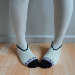 Hand Knitted Wool Cream Socks Slippers, Wool Socks, Women Socks, Black Purple Socks, Winter Fashion, Winter Accessories