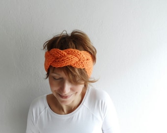 Chunky Headband Hand Knit Headband Headwrap Ear Warmer Orange Winter Accessories