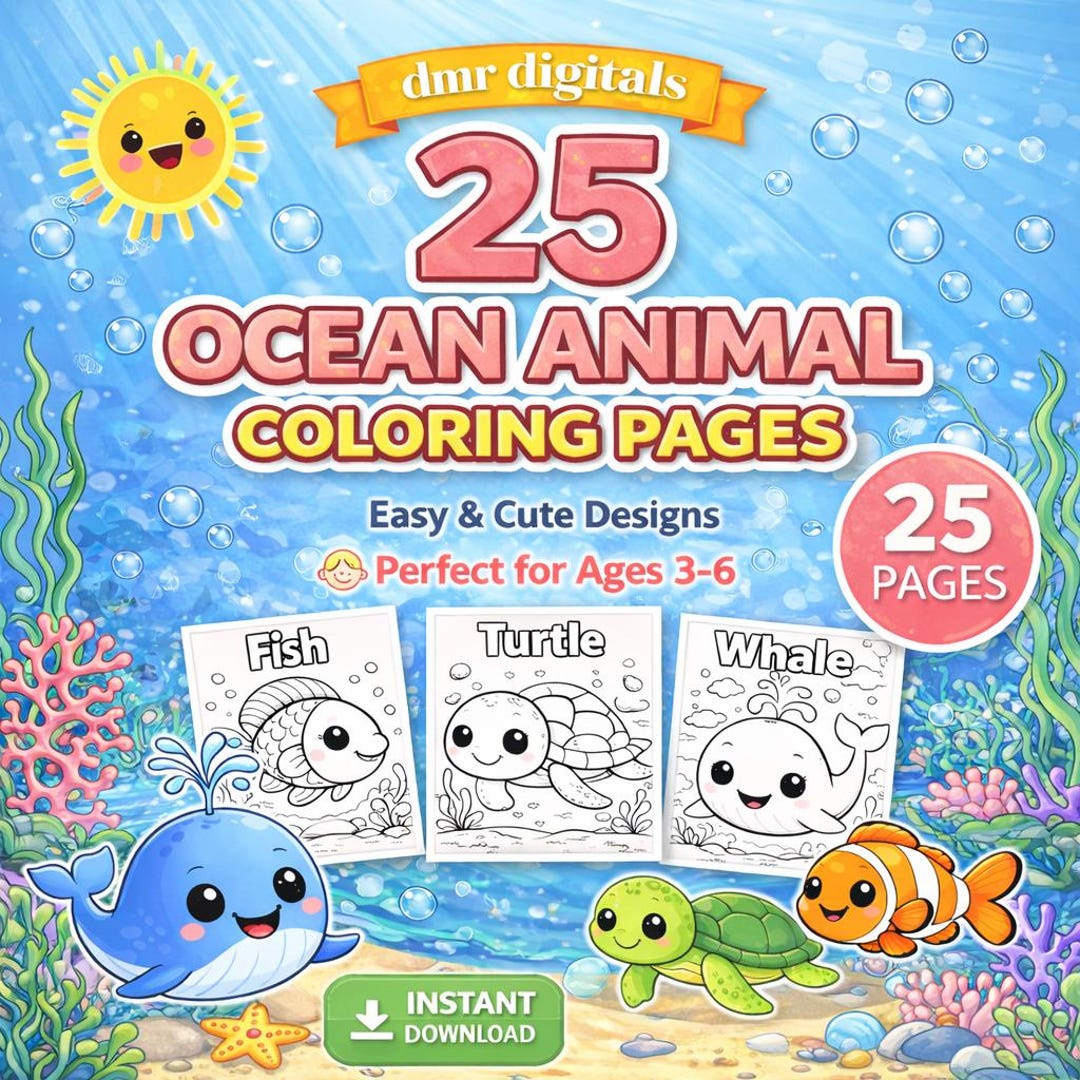 Ocean Animal Coloring Pages for Kids Ages 3-6 | 25 Printable PDF ...