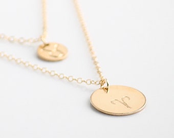 Large ZODIAC Charm Necklace | ZODIAC Pendant | 14k Gold Filled Coin Necklace