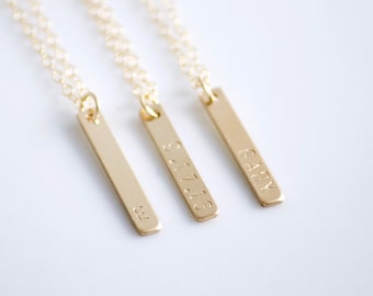 Personalized Vertical Bar Necklace | 14k Gold Filled | Petite Bar | Custom Necklace |  Letter, Name, Date