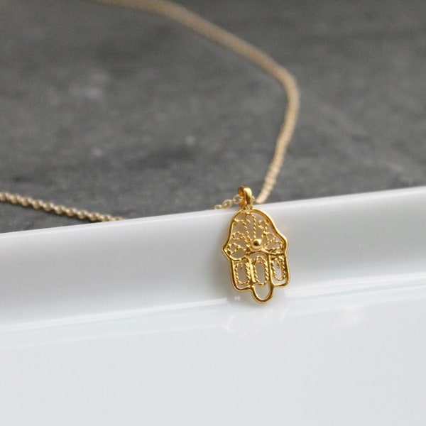 Hamsa Charm Gold Necklace | Protection Amulet | Evil Eye | Little Hawk Jewelry