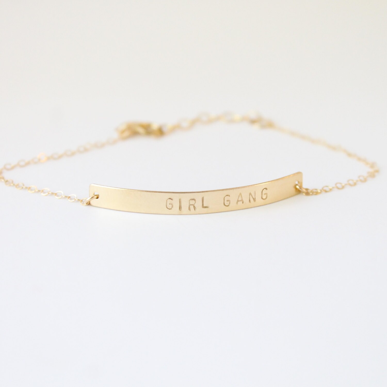 GIRL GANG Bracelet 14k Gold Filled Jewelry Custom Bar Etsy