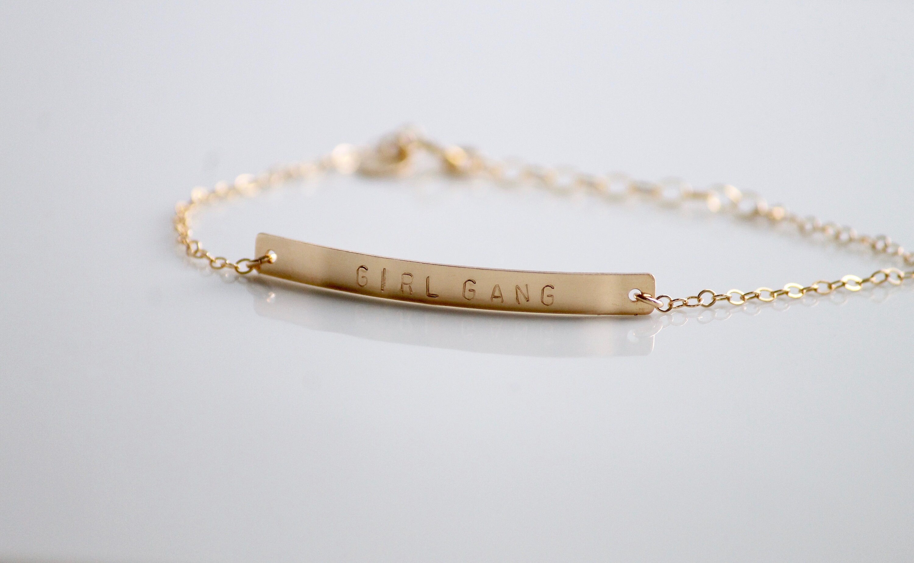 GIRL GANG Bracelet 14k Gold Filled Jewelry Custom Bar Etsy